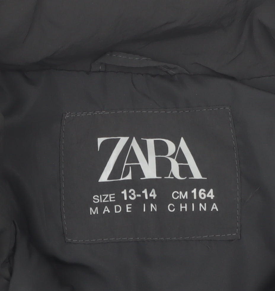 Zara Girls Black Puffer Waistcoat Size 13-14 Years Quilted Sleeveless Gilet