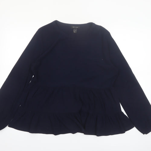 New Look Womens Blue Long Sleeve Ruffle Tunic Blouse Size 18