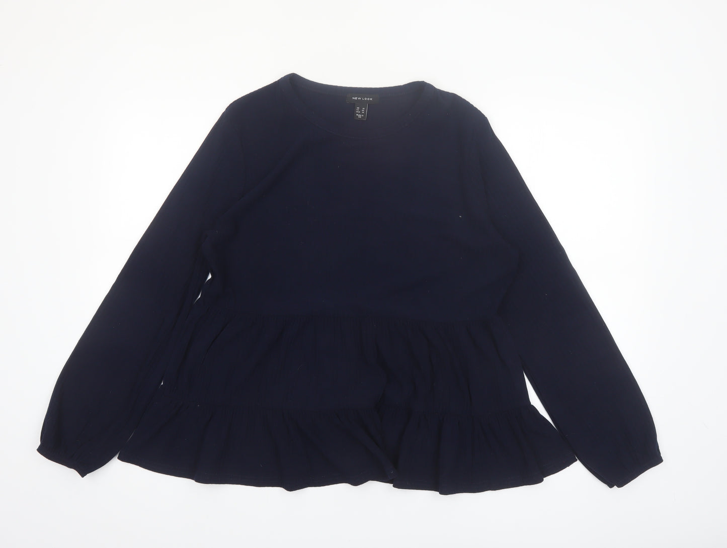 New Look Womens Blue Long Sleeve Ruffle Tunic Blouse Size 18