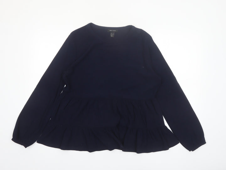 New Look Womens Blue Long Sleeve Ruffle Tunic Blouse Size 18