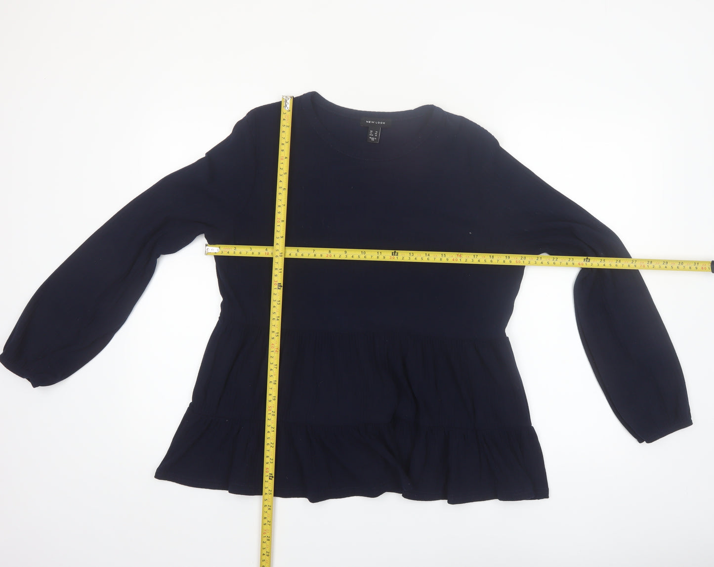 New Look Womens Blue Long Sleeve Ruffle Tunic Blouse Size 18