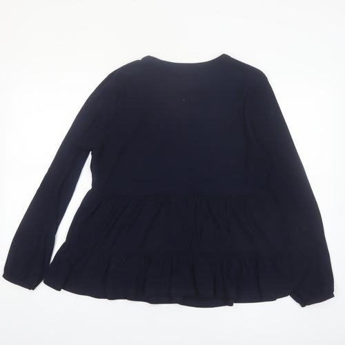New Look Womens Blue Long Sleeve Ruffle Tunic Blouse Size 18