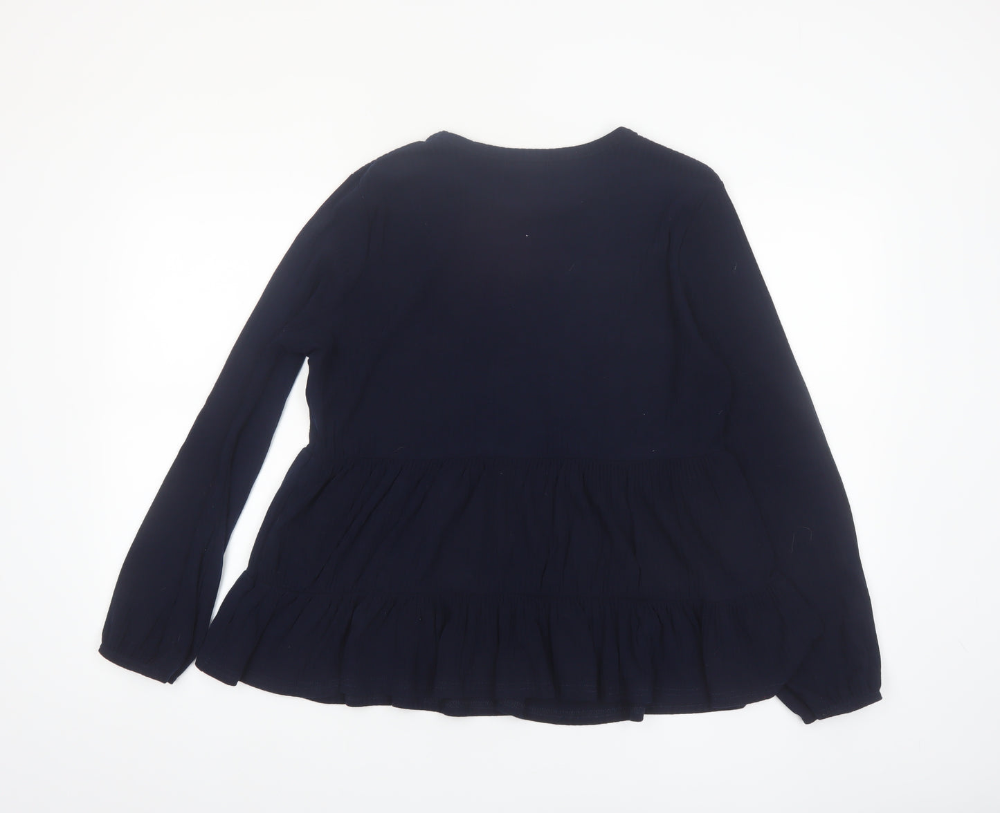 New Look Womens Blue Long Sleeve Ruffle Tunic Blouse Size 18