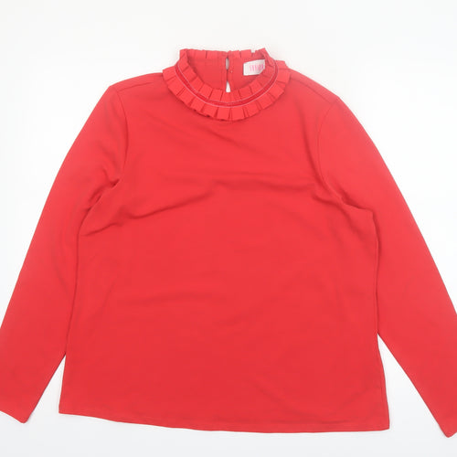 Savida Women's Red Long Sleeve Ruffle High Neck Blouse Size 16