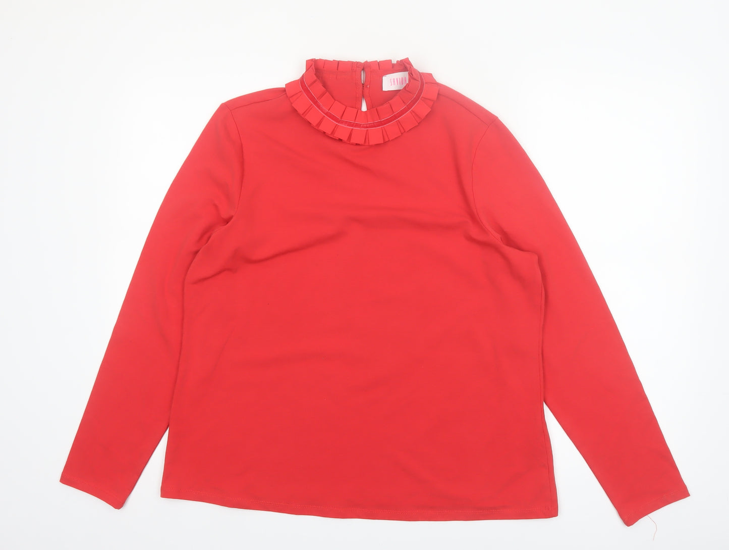 Savida Women's Red Long Sleeve Ruffle High Neck Blouse Size 16
