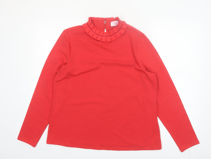 Savida Women's Red Long Sleeve Ruffle High Neck Blouse Size 16