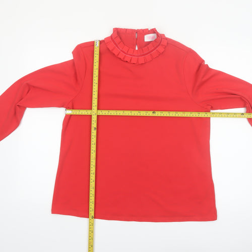 Savida Women's Red Long Sleeve Ruffle High Neck Blouse Size 16