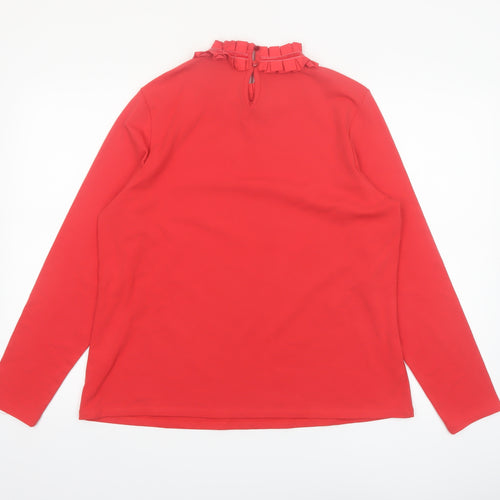 Savida Women's Red Long Sleeve Ruffle High Neck Blouse Size 16