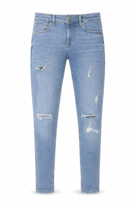 Front view of Denim Co Men's Blue Super Skinny Distressed Jeans W28 L32