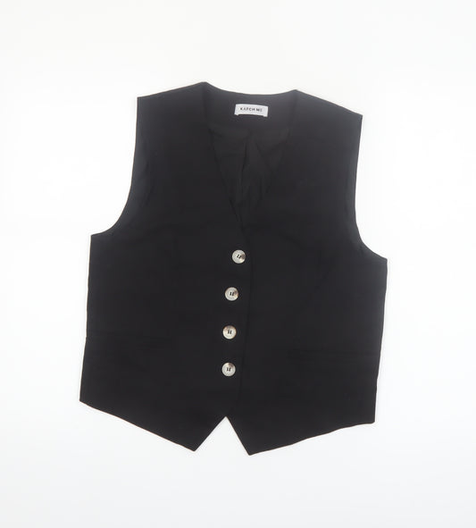 Katch Me Women Black Linen Blend Suit Waistcoat M Classic Fit