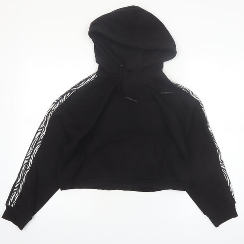 Brave Soul Womens Black Zebra Stripe Trim Cropped Hoodie XS