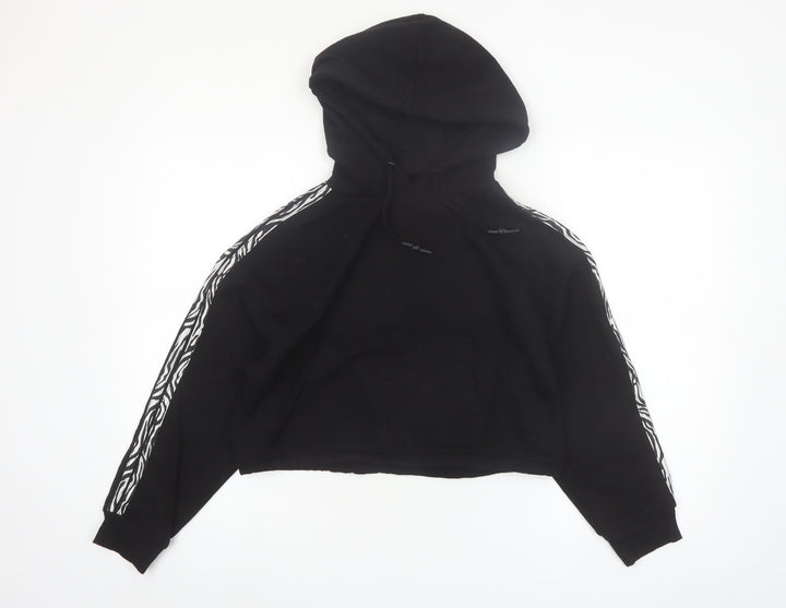 Brave Soul Womens Black Zebra Stripe Trim Cropped Hoodie XS