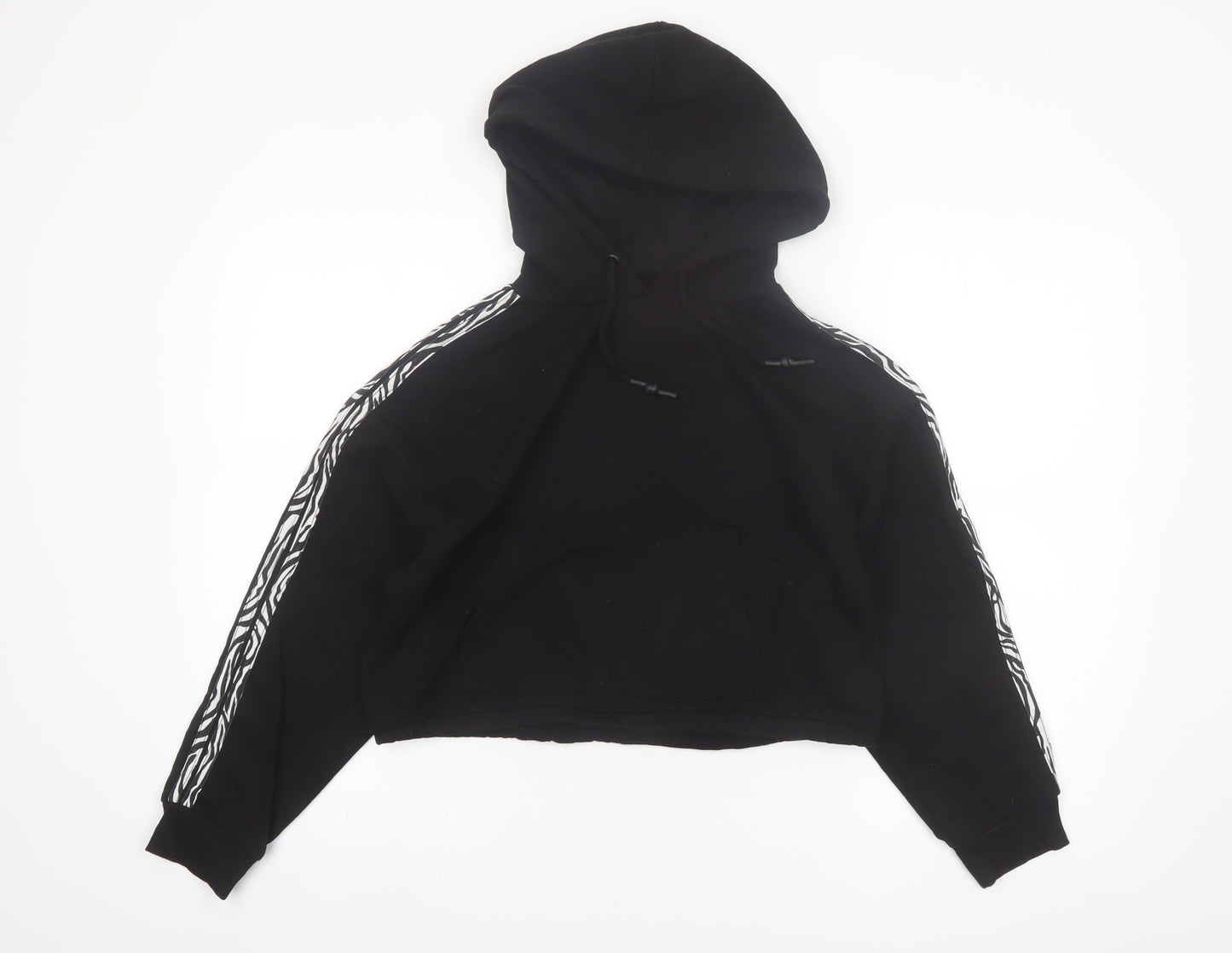 Brave Soul Womens Black Zebra Stripe Trim Cropped Hoodie XS