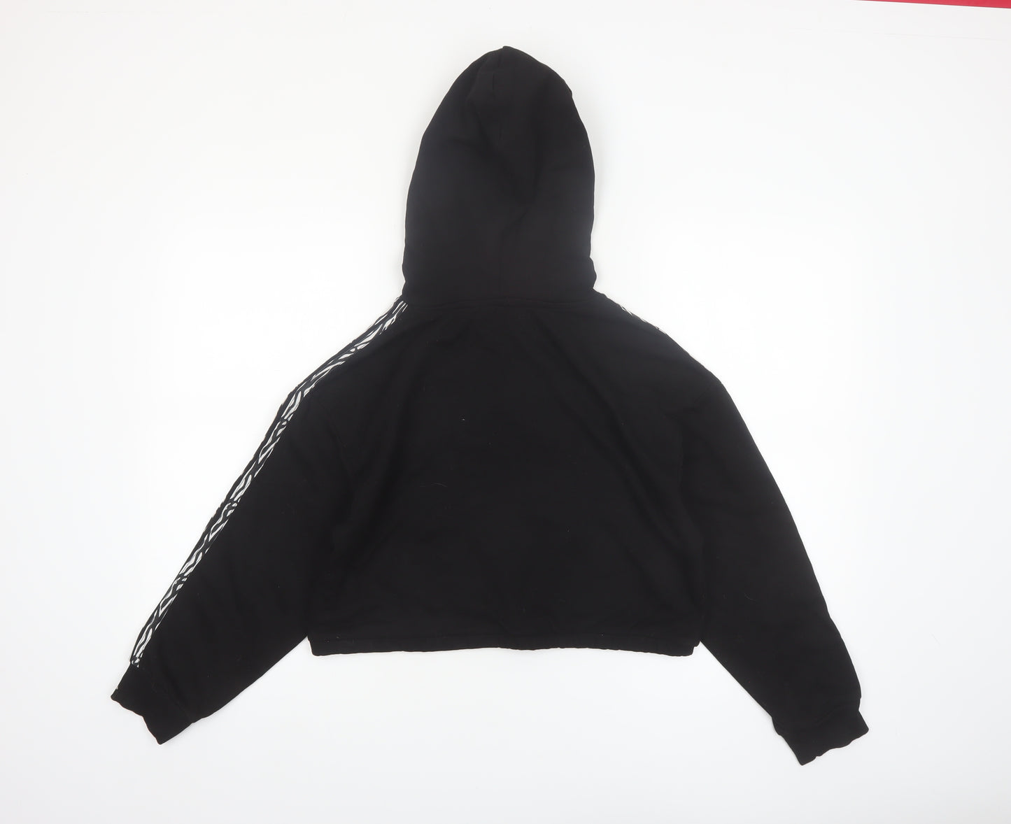 Brave Soul Womens Black Zebra Stripe Trim Cropped Hoodie XS
