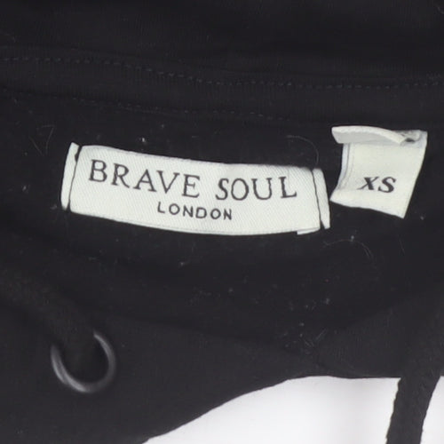 Brave Soul Womens Black Zebra Stripe Trim Cropped Hoodie XS