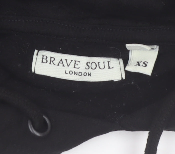 Brave Soul Womens Black Zebra Stripe Trim Cropped Hoodie XS