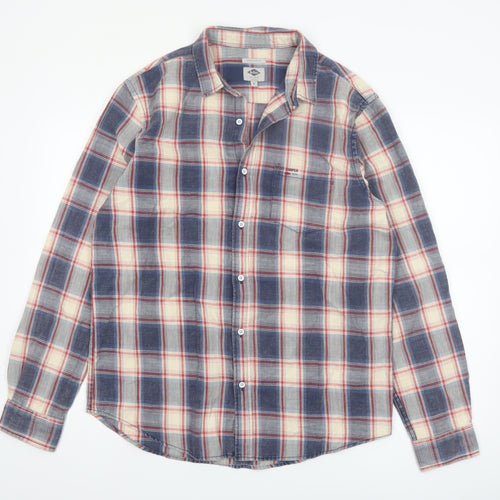 Lee Cooper Men's Blue Checked Regular Fit Cotton Long Sleeve Shirt M