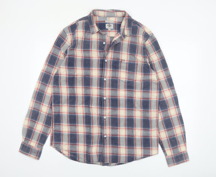 Lee Cooper Men's Blue Checked Regular Fit Cotton Long Sleeve Shirt M