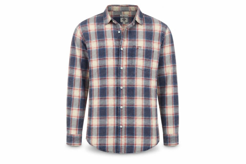Front view of Lee Cooper Men's Blue Checked Regular Fit Cotton Long Sleeve Shirt M