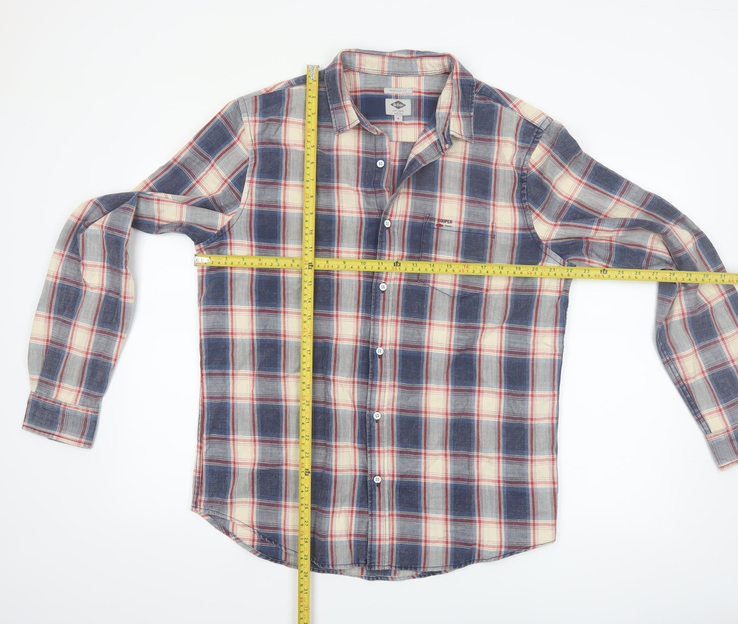 Lee Cooper Men's Blue Checked Regular Fit Cotton Long Sleeve Shirt M