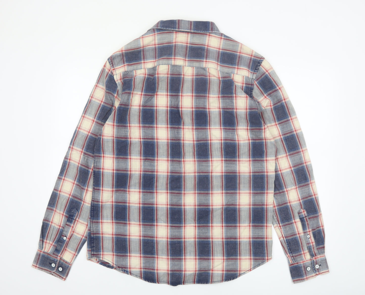 Lee Cooper Men's Blue Checked Regular Fit Cotton Long Sleeve Shirt M
