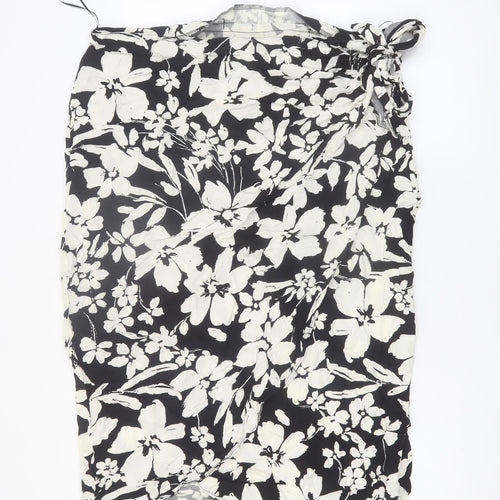 New Look Womens Black Floral Wrap Knee Length Skirt Size 20