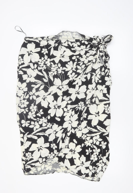 New Look Womens Black Floral Wrap Knee Length Skirt Size 20