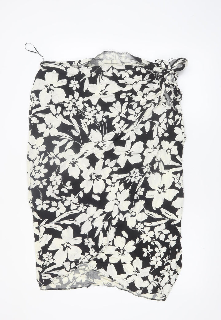 New Look Womens Black Floral Wrap Knee Length Skirt Size 20
