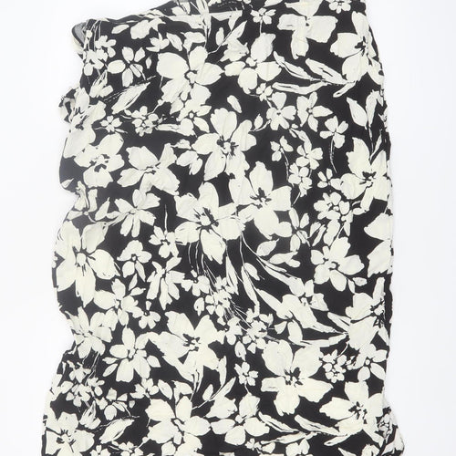 New Look Womens Black Floral Wrap Knee Length Skirt Size 20
