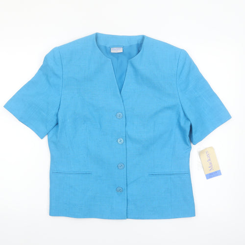 Mackays Women Blue Linen Blend Short Sleeve Suit Top Size 14