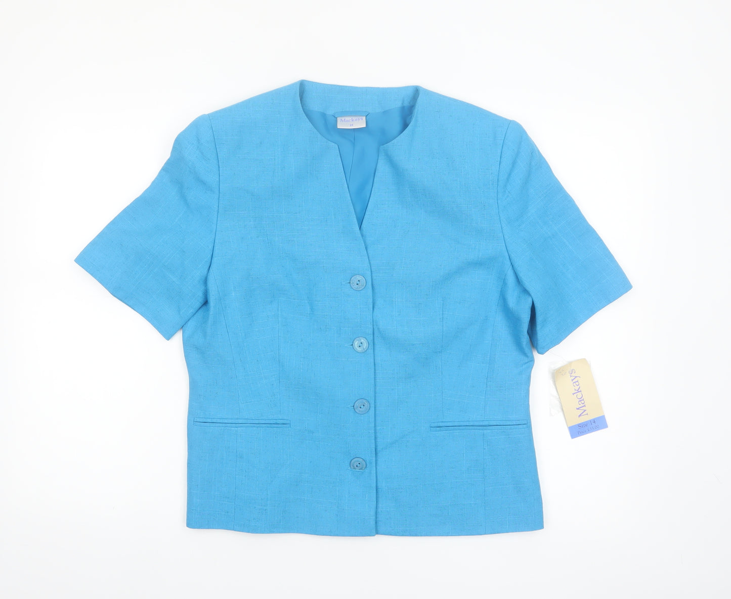 Mackays Women Blue Linen Blend Short Sleeve Suit Top Size 14
