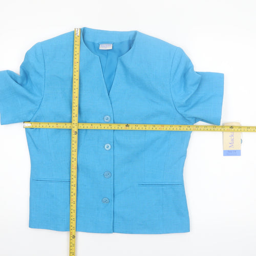 Mackays Women Blue Linen Blend Short Sleeve Suit Top Size 14