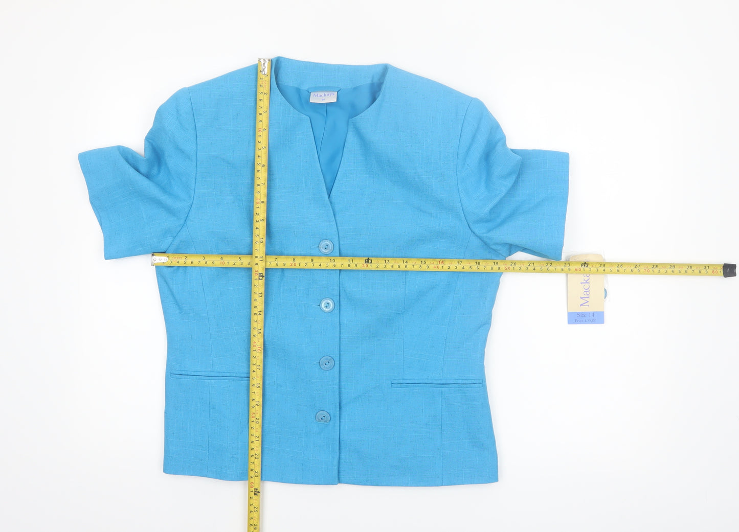 Mackays Women Blue Linen Blend Short Sleeve Suit Top Size 14