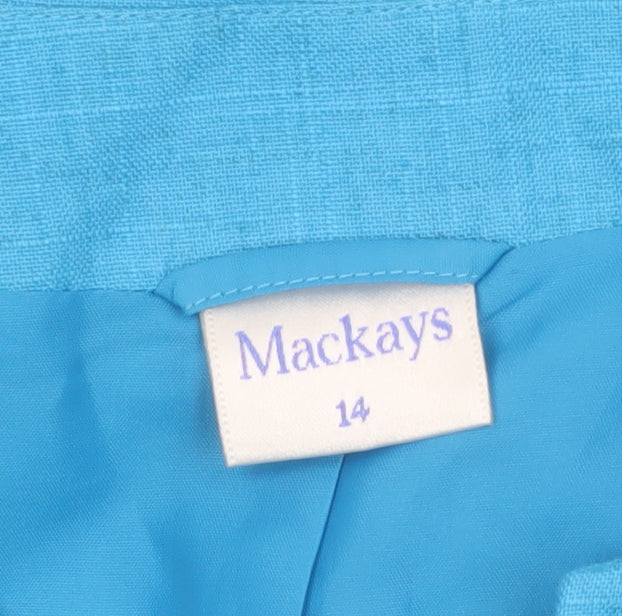 Mackays Women Blue Linen Blend Short Sleeve Suit Top Size 14