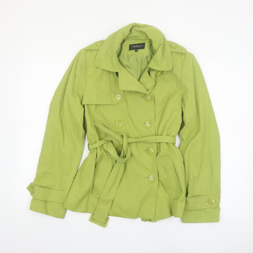 Debenhams Women's Green Belted Trench Coat Size 12 Lightweight