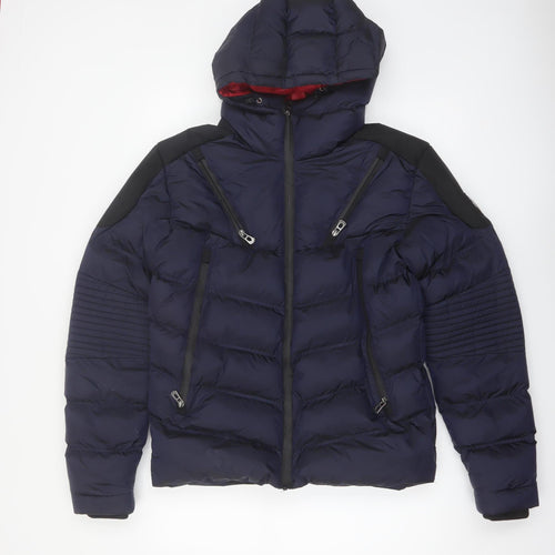 883 Police Men's Blue Hooded Puffer Jacket Size M Water Resistant