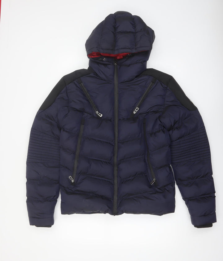 883 Police Men's Blue Hooded Puffer Jacket Size M Water Resistant