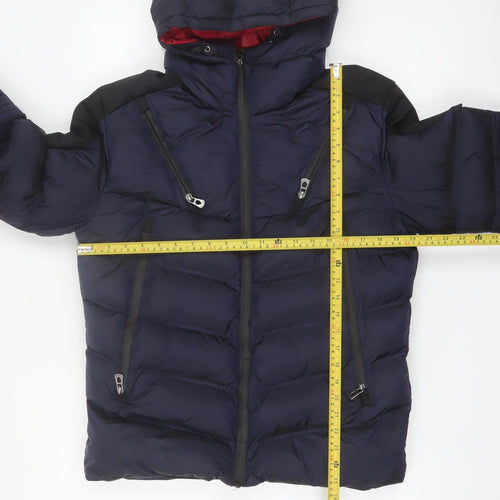 883 Police Men's Blue Hooded Puffer Jacket Size M Water Resistant