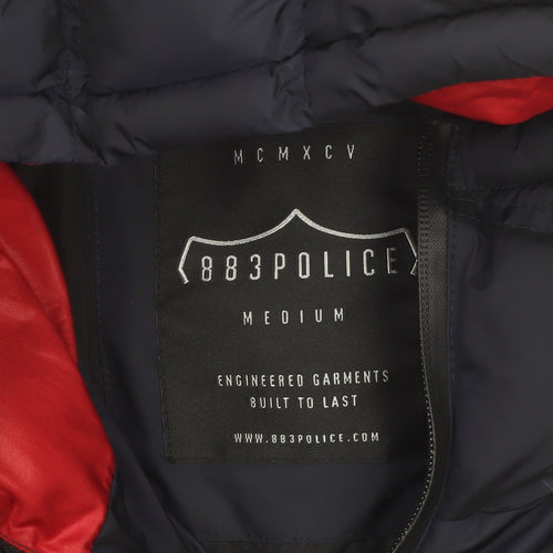 883 Police Men's Blue Hooded Puffer Jacket Size M Water Resistant