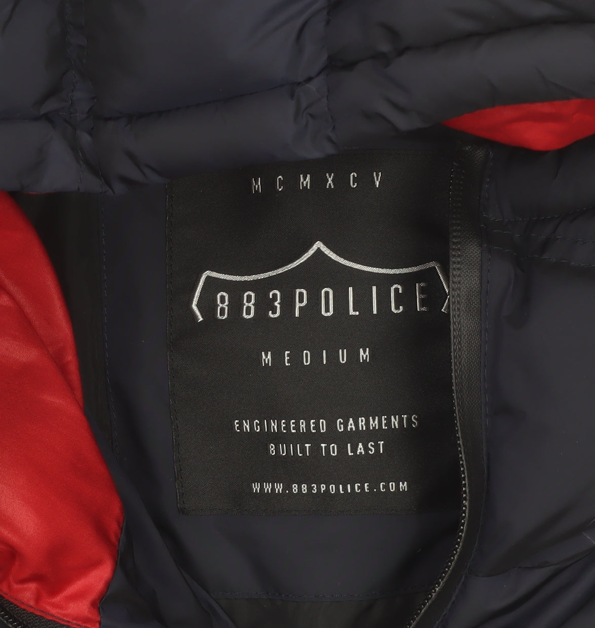 883 Police Men's Blue Hooded Puffer Jacket Size M Water Resistant
