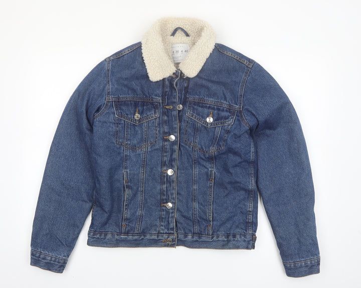 Primark Women Blue Denim Sherpa Lined Jacket Size 8