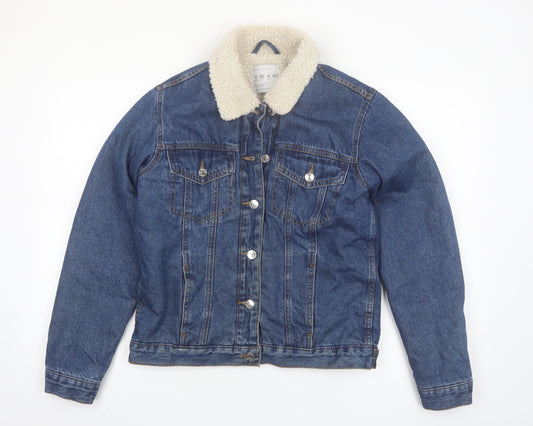 Primark Women Blue Denim Sherpa Lined Jacket Size 8
