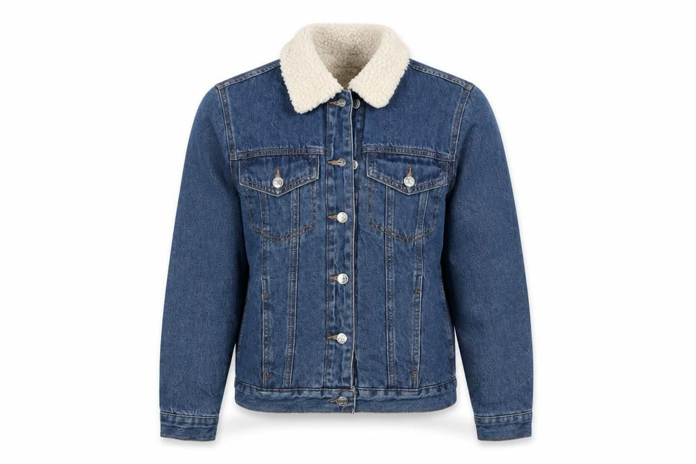Front view of Primark Women Blue Denim Sherpa Lined Jacket, size 8