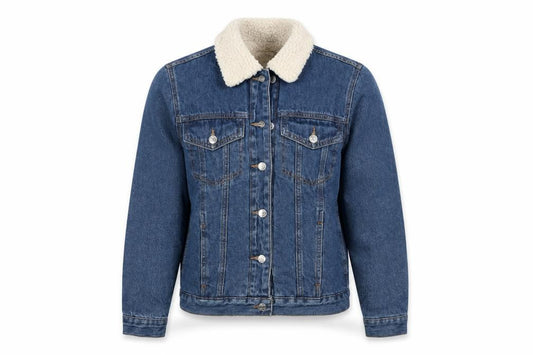 Front view of Primark Women Blue Denim Sherpa Lined Jacket, size 8