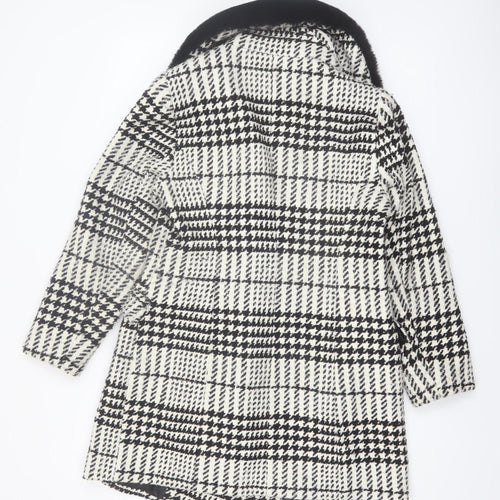 Savida Women's Black & White Houndstooth Faux Fur Collar Pea Coat Size 10