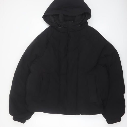 Zara Women Black Hooded Puffer Jacket Size 14 Regular Fit
