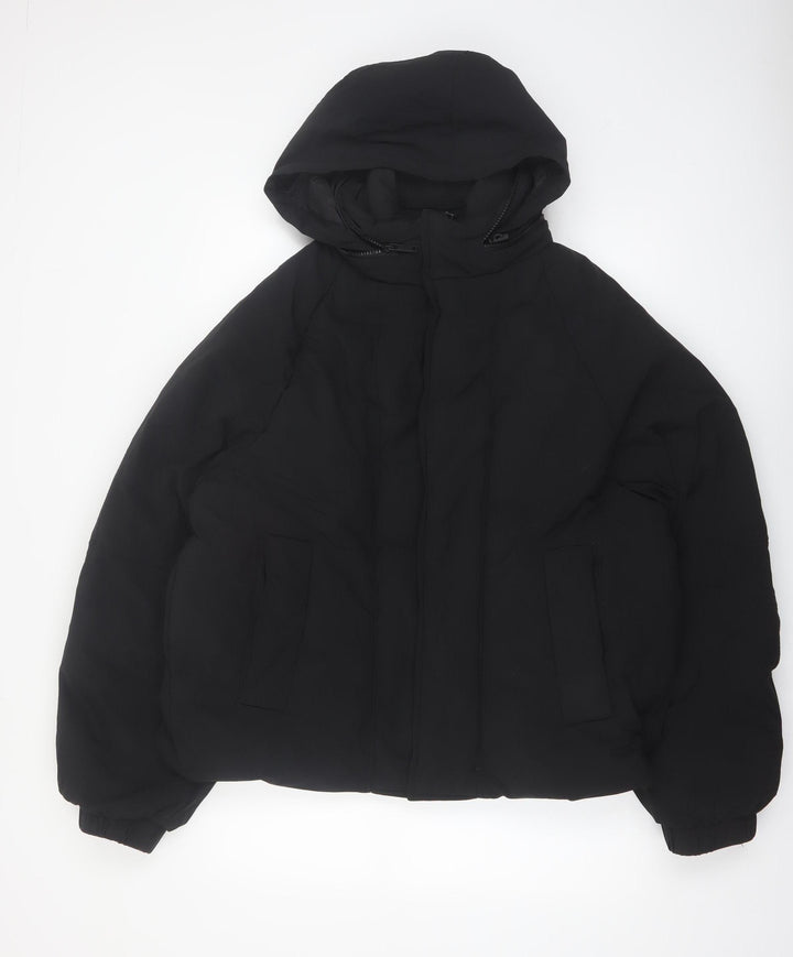 Zara Women Black Hooded Puffer Jacket Size 14 Regular Fit
