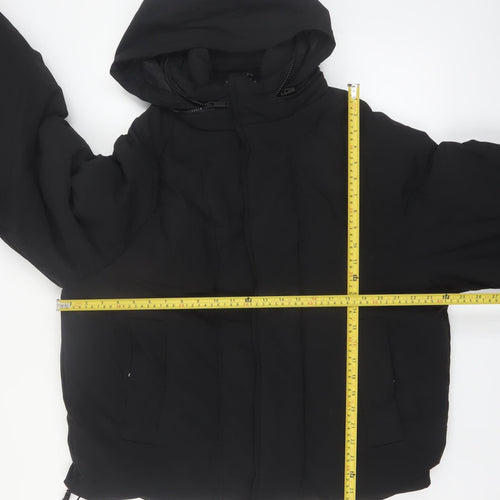 Zara Women Black Hooded Puffer Jacket Size 14 Regular Fit
