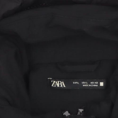 Zara Women Black Hooded Puffer Jacket Size 14 Regular Fit