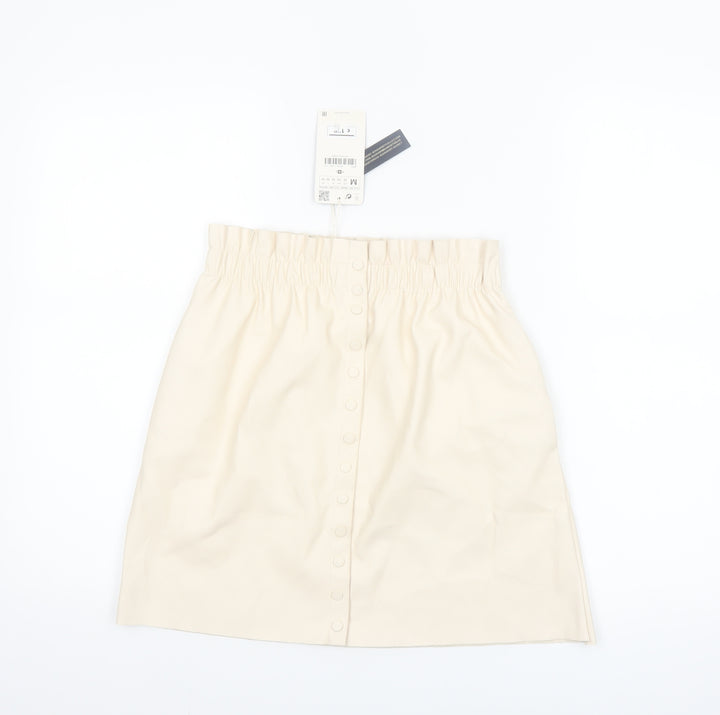 ZARA Women Beige Faux Leather Knee Length Pencil Skirt Size 12